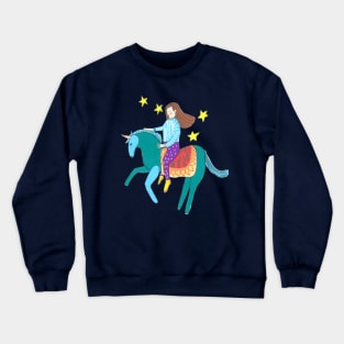 Girl riding a unicorn Crewneck Sweatshirt